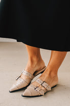 Women's Pointed Toe Double Buckle Accent Flats.