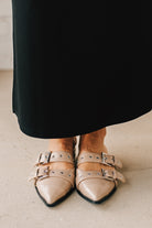 Women's Pointed Toe Double Buckle Accent Flats.