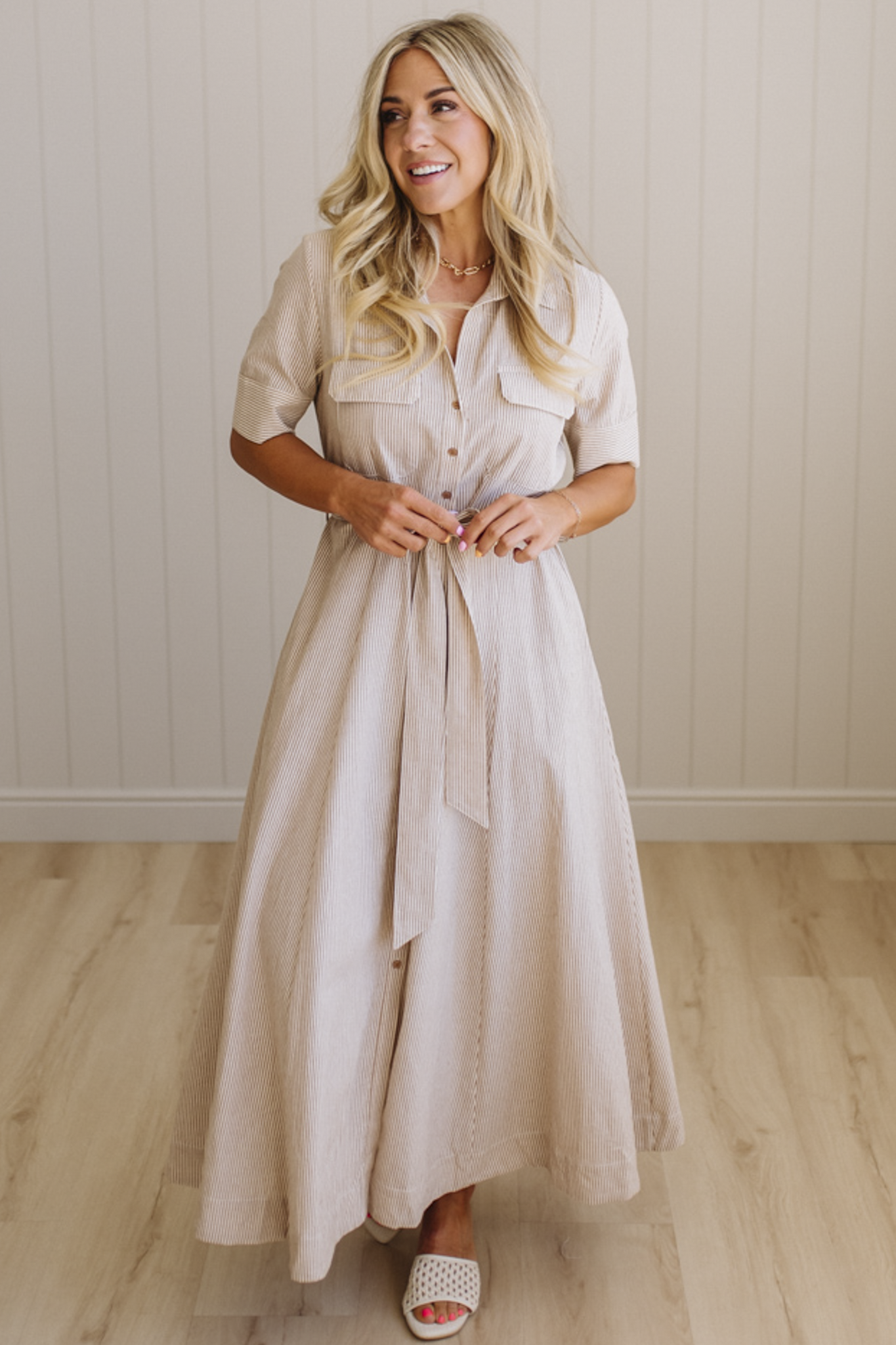 Saylor Striped Cotton Button Down Dress