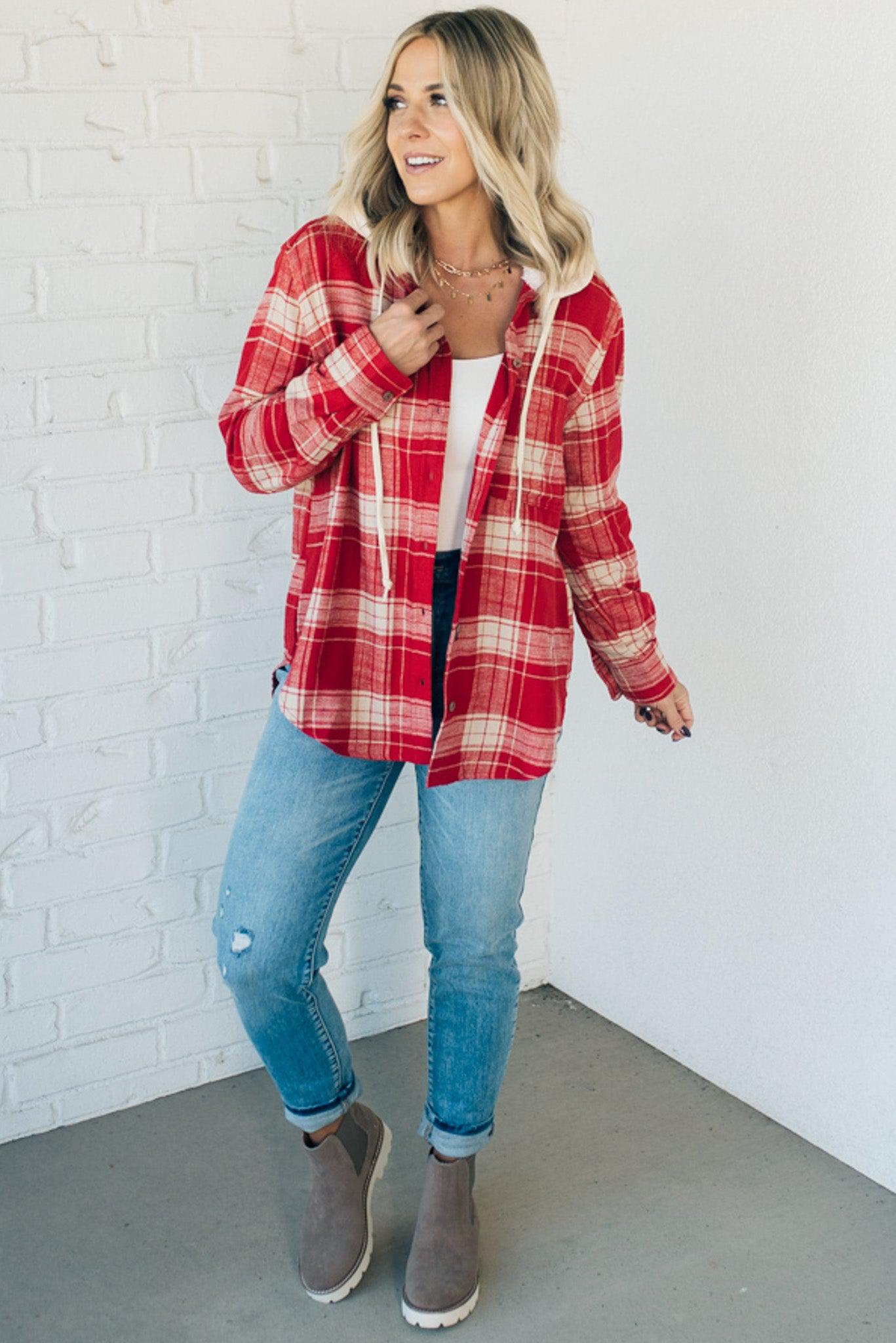 Sherpa Hood Plaid Top