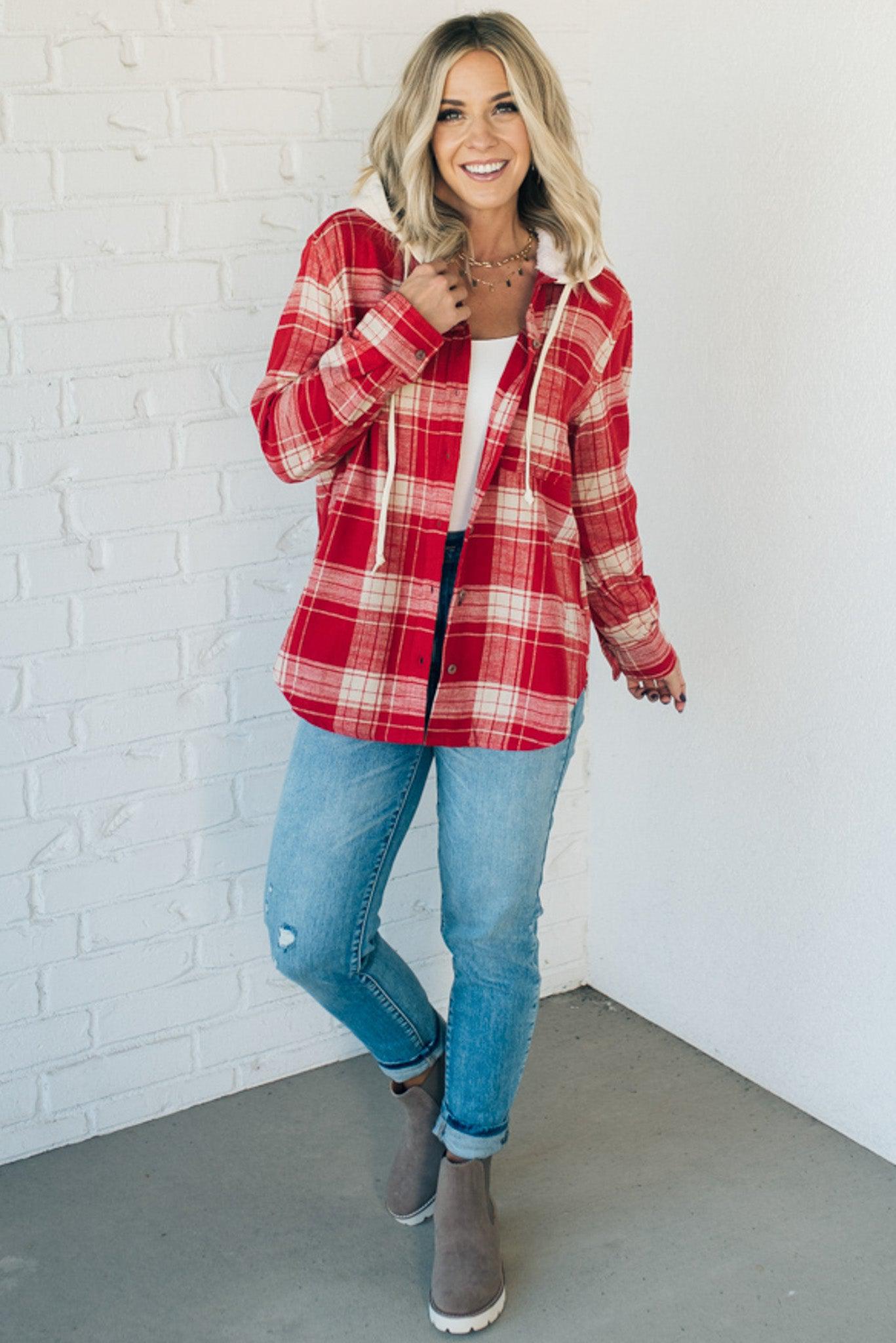 Sherpa Hood Plaid Top