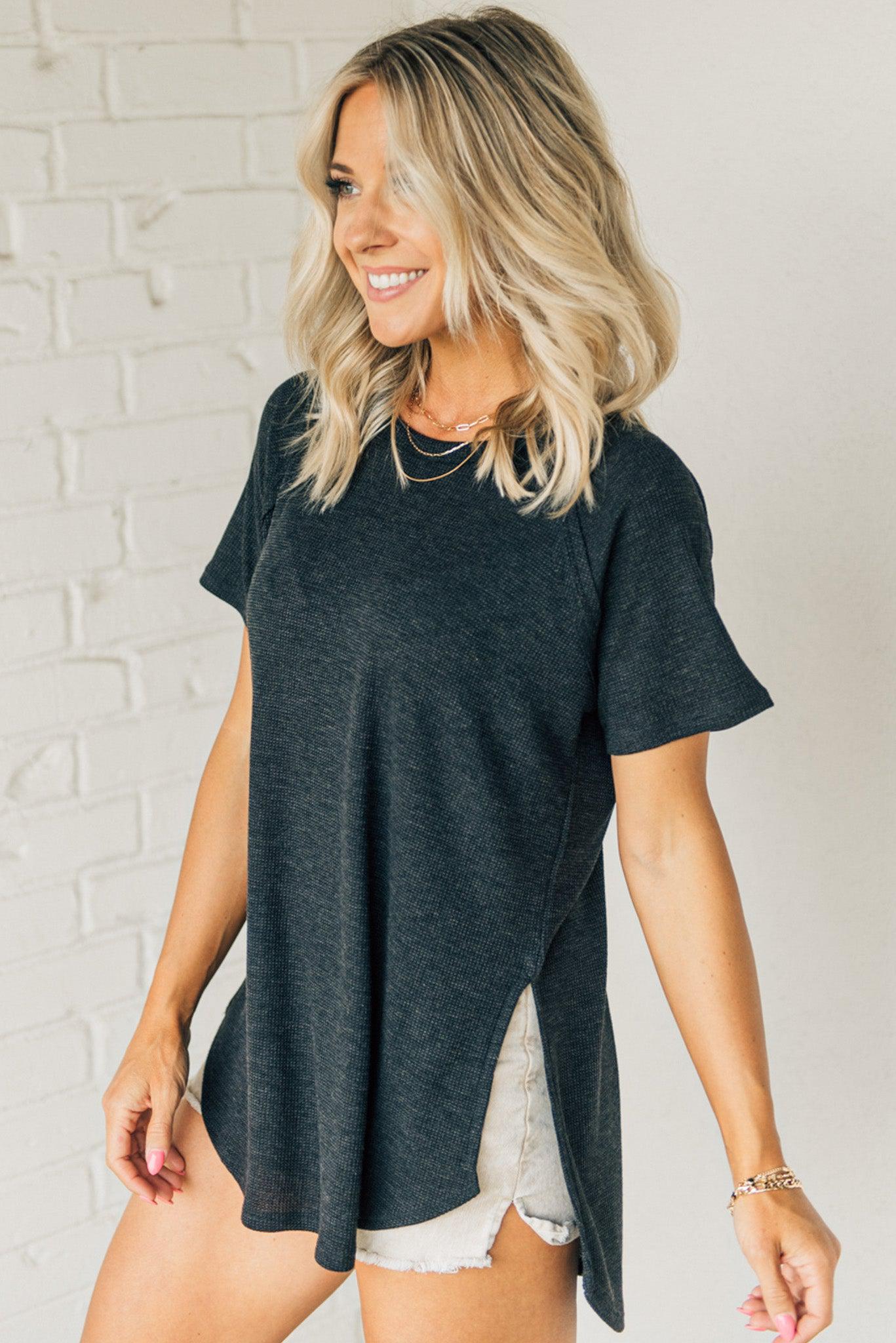 Side Slit Textured Tee – RubyClaire Boutique