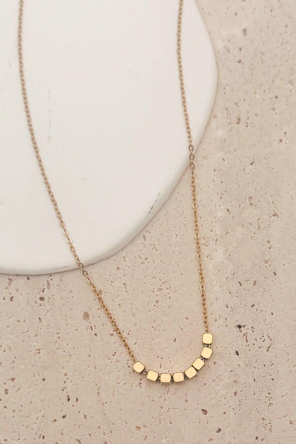 Dainty 18K Gold Plated Stainless Steel Necklace with Square Beads.