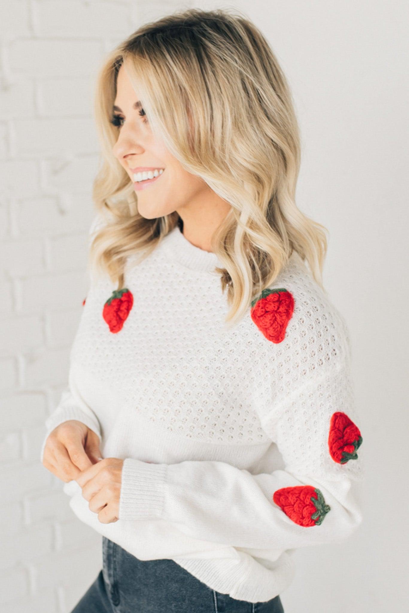 Simple Strawberry Textured Sweater – RubyClaire Boutique