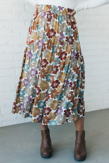  Smocked Waist Floral Midi Skirt