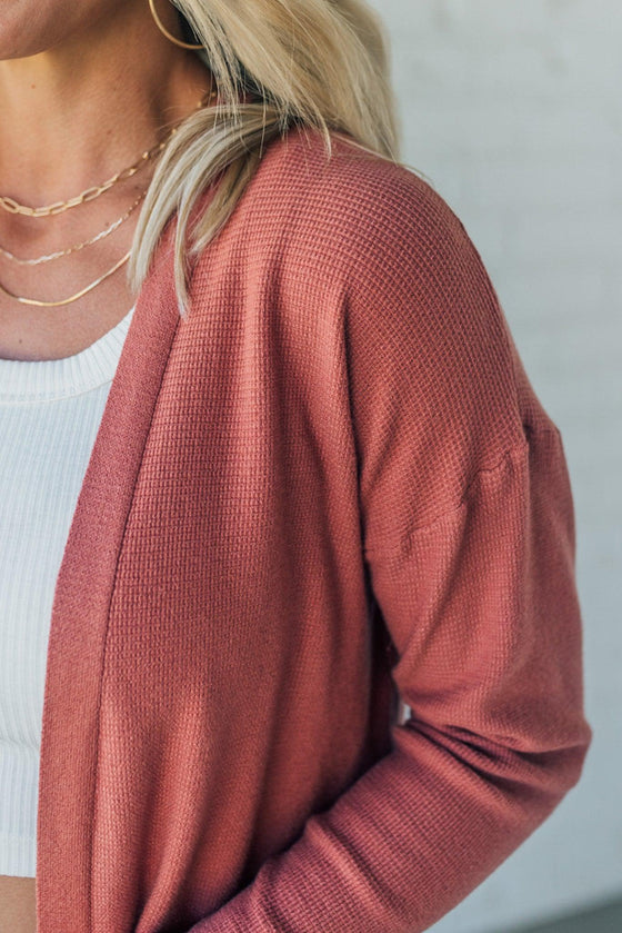Soft Waffled Open Front Cardigan