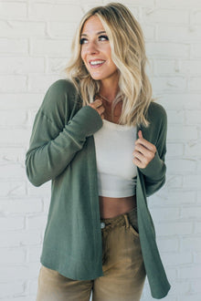  Soft Waffled Open Front Cardigan