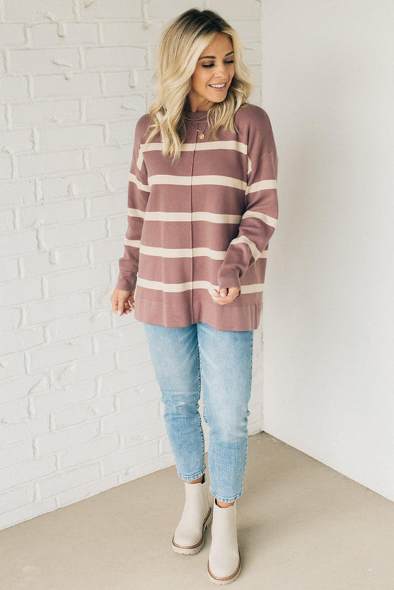 Striped Seam Front Sweater