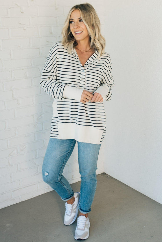 Striped Snap Front Lounge Hoodie