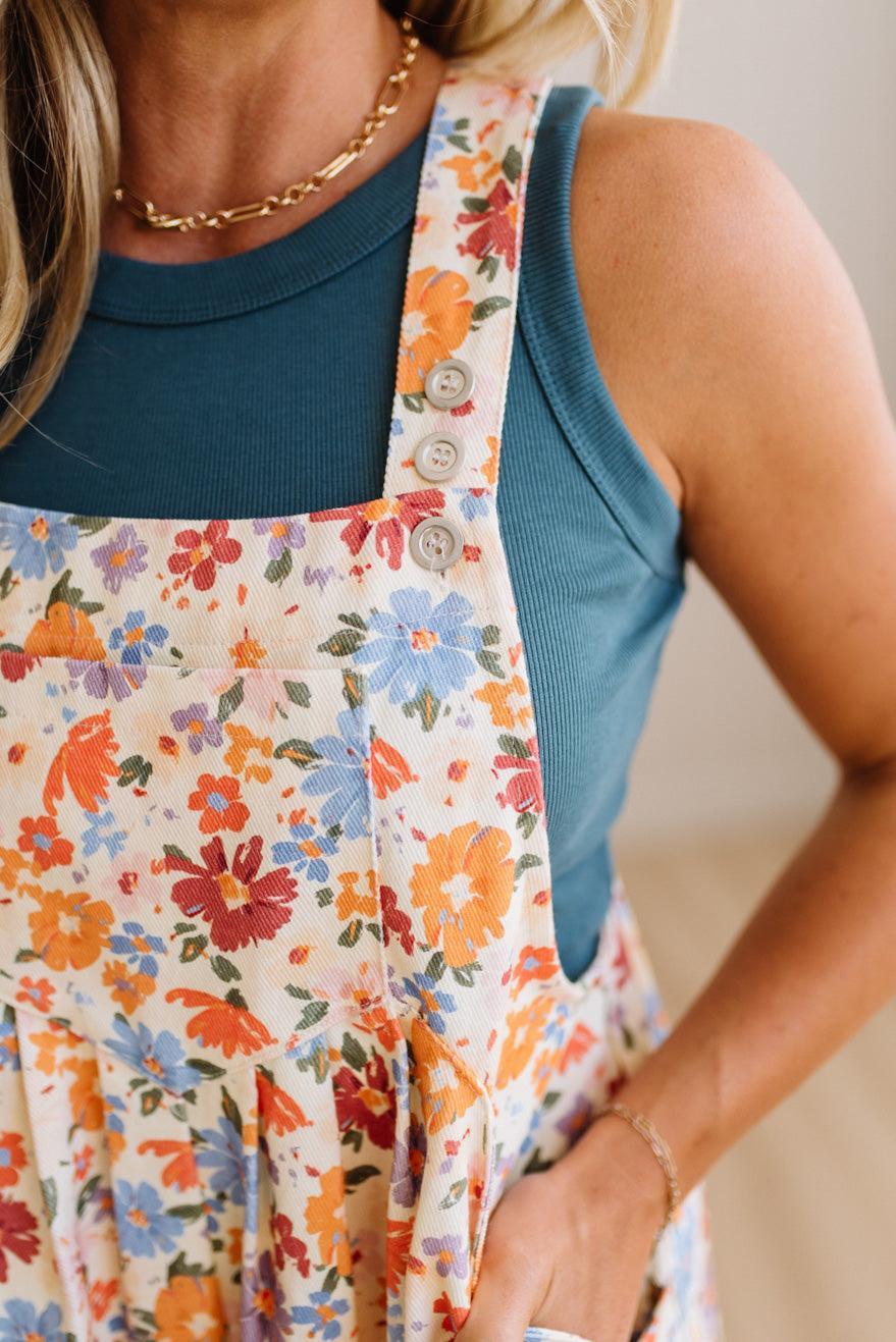Sunset Floral Shortalls - BIBI – RubyClaire Boutique
