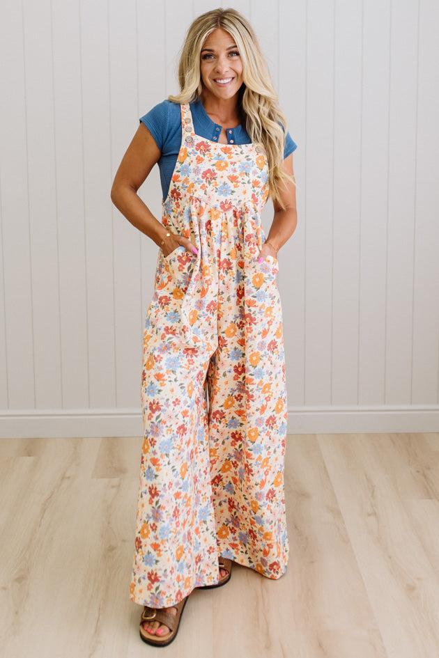 Sunset Floral Wide Leg Overalls – RubyClaire Boutique