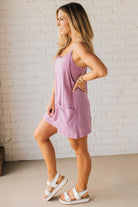 Blonde woman wearing a Mini Dress With Built-in Romper Liner.