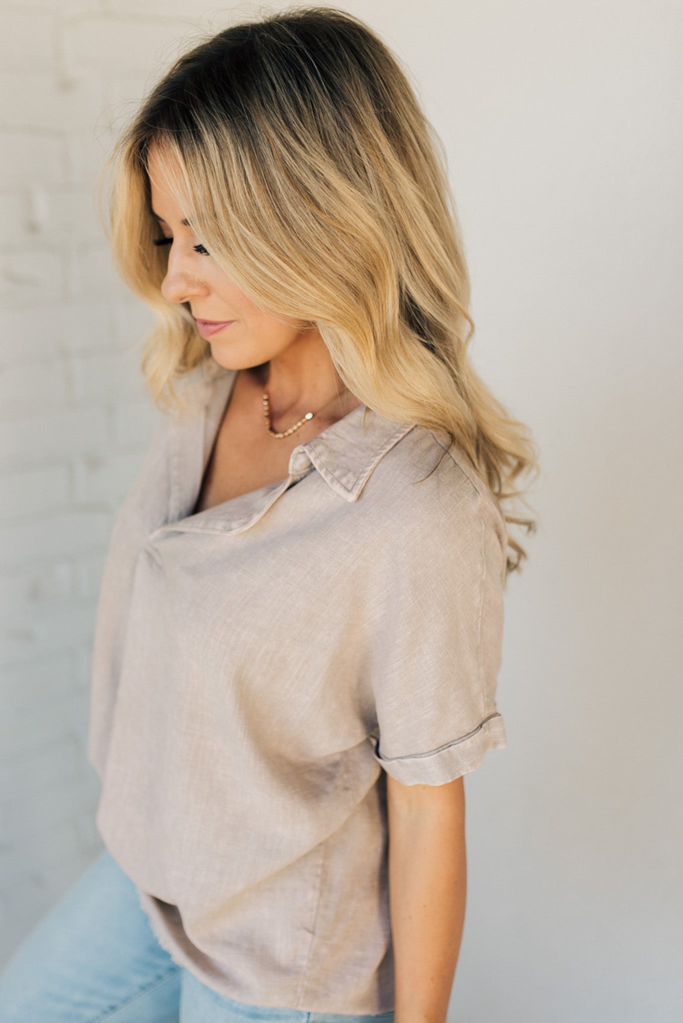 Sydney Wash Linen Collar Top