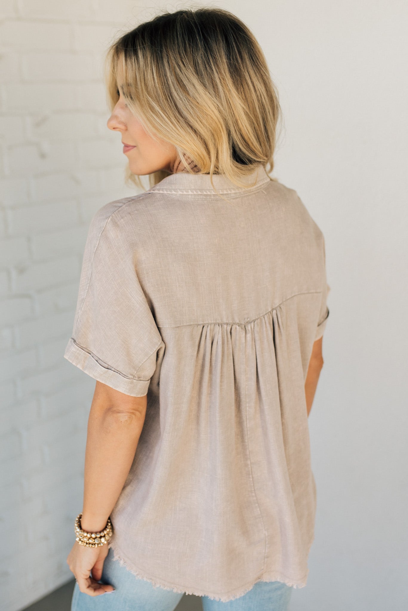 Sydney Washed Linen Collar Top
