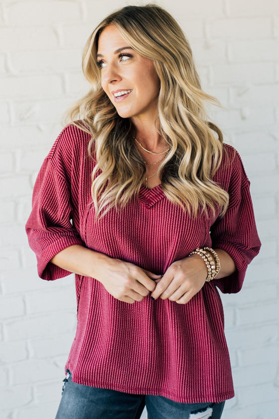 Tessa Corded 3/4 Sleeve Top