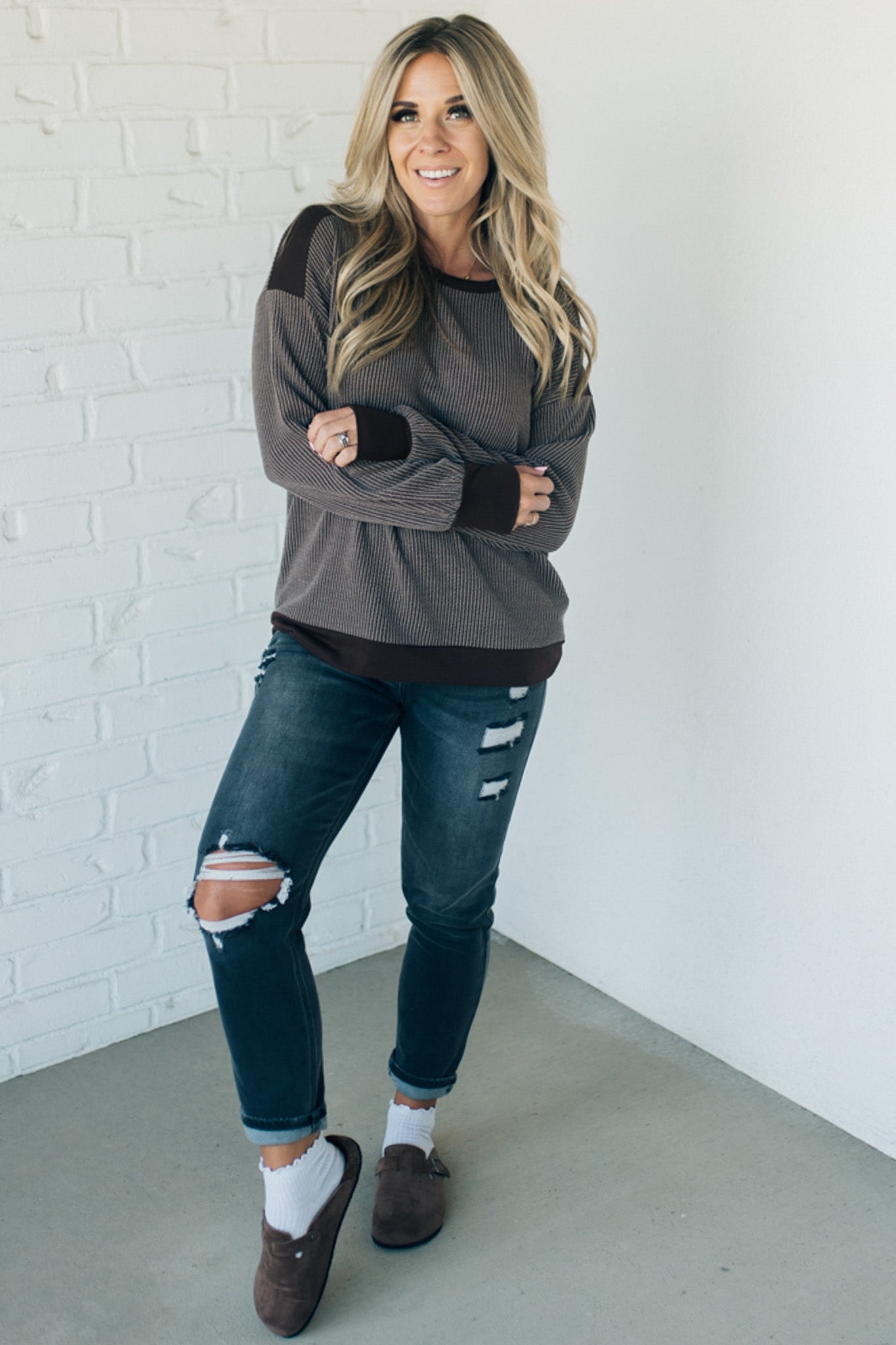 Textured Contrast Knit Pullover