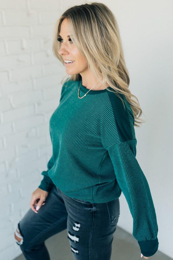 Textured Contrast Knit Pullover