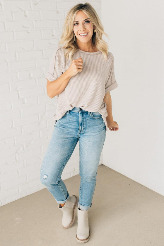 Textured Cuff Sleeve Top