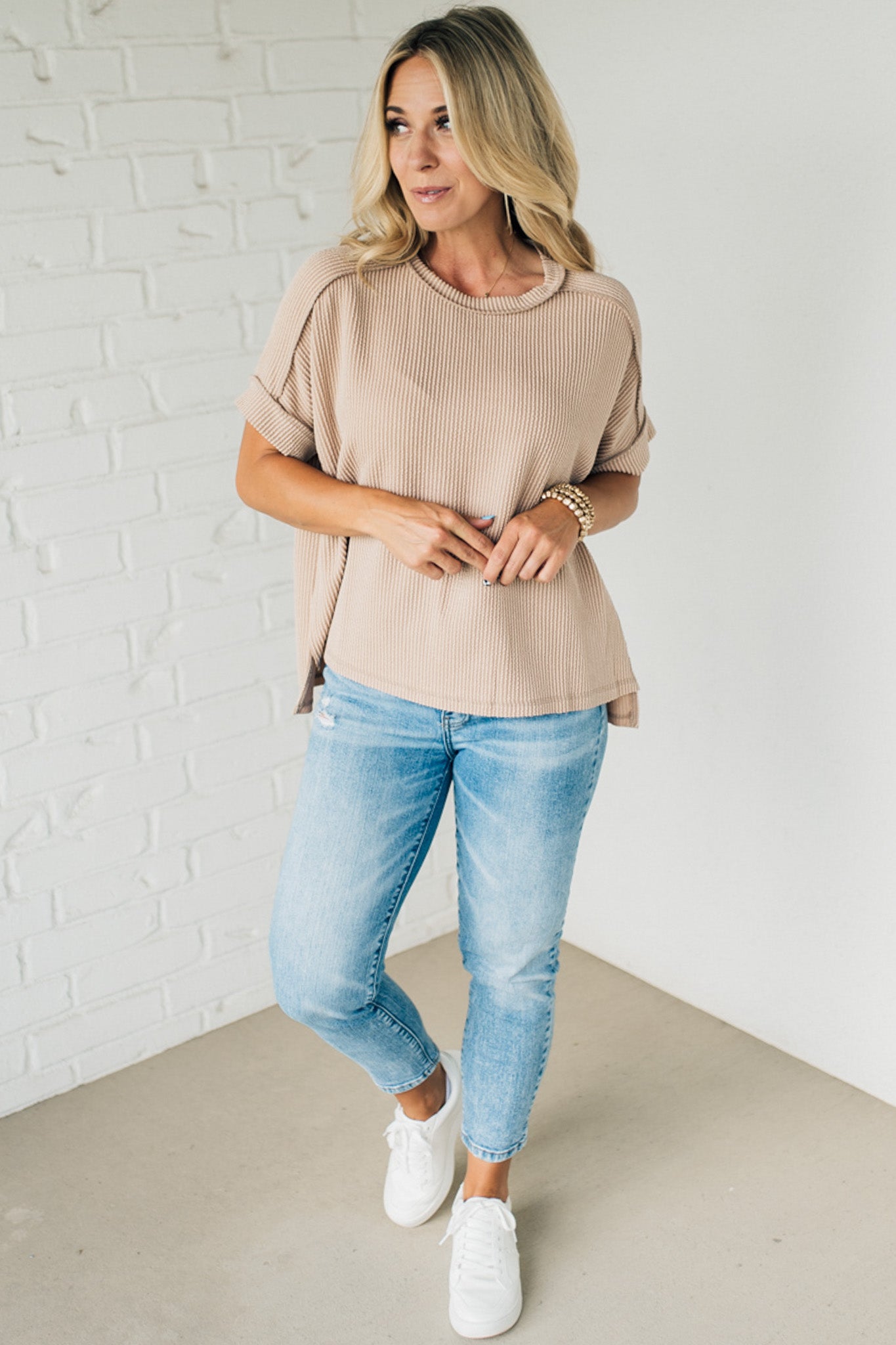 Textured Cuff Sleeve Top