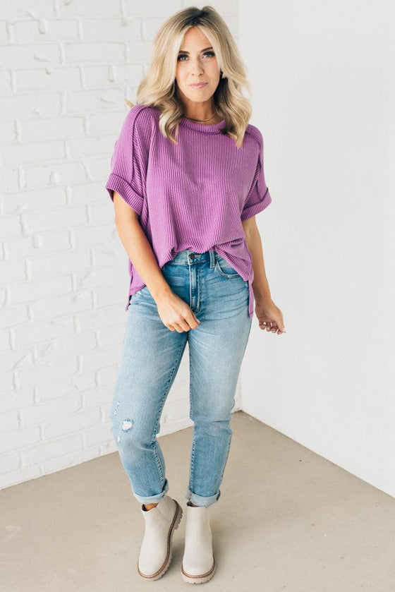 Textured Cuff Sleeve Top