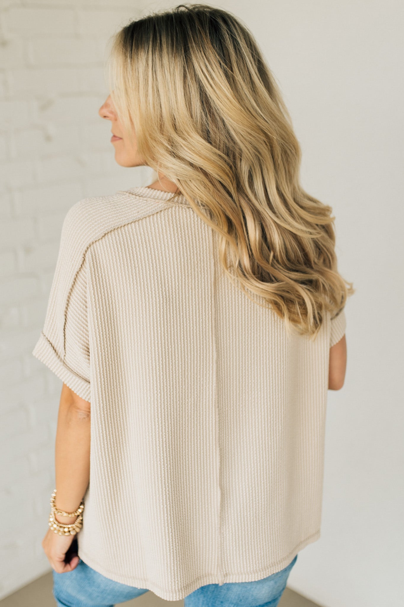 Textured Cuff Sleeve Top