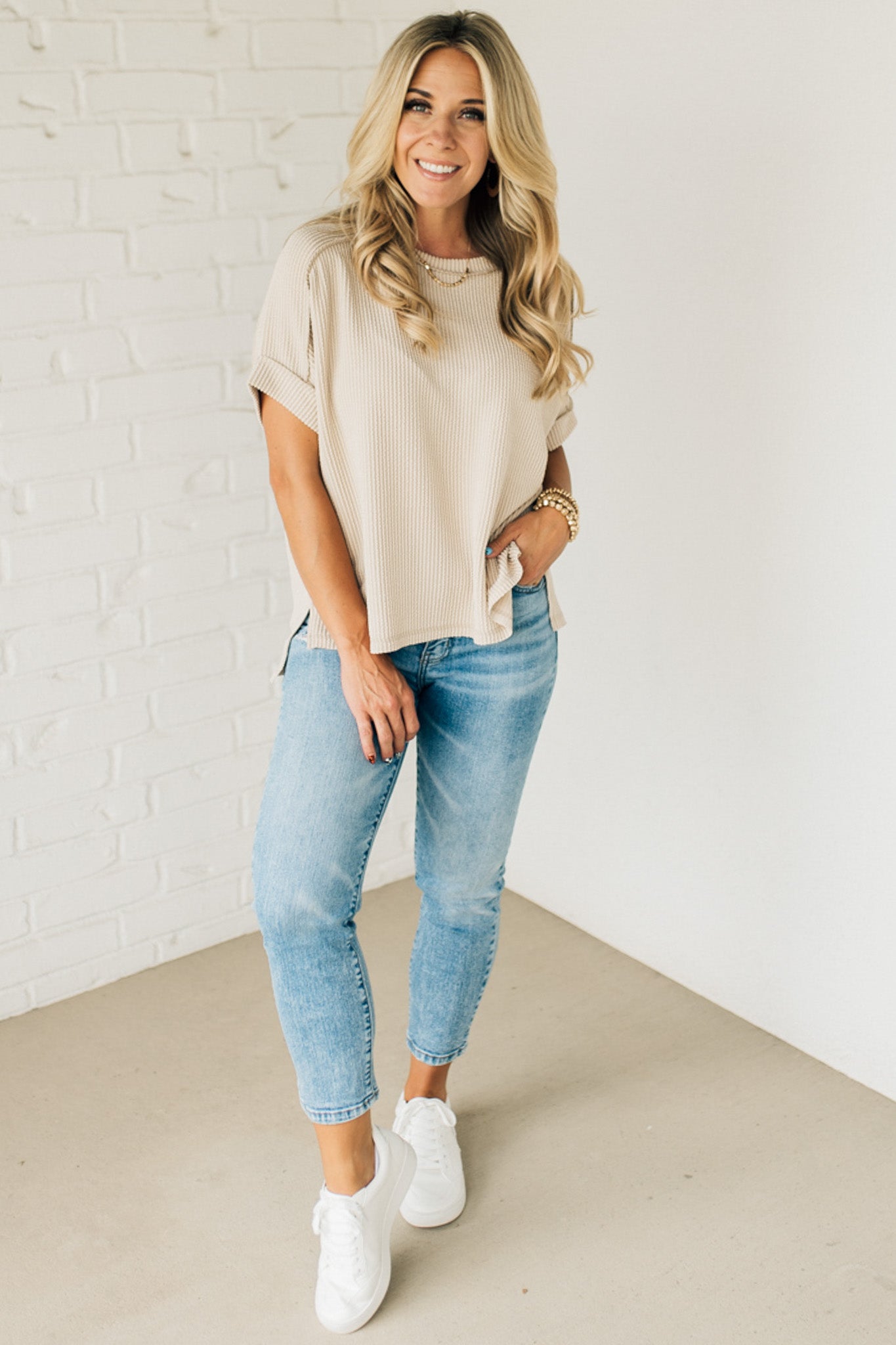 Textured Cuff Sleeve Top