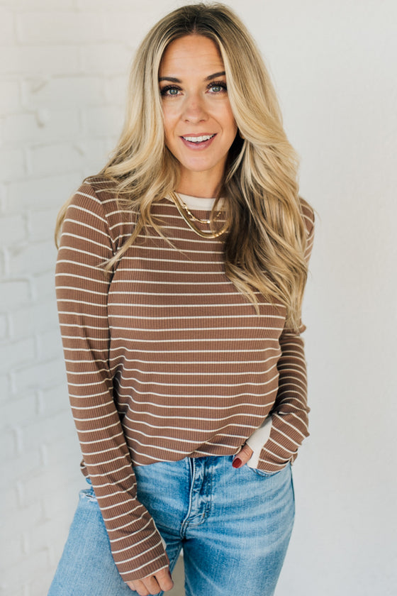 Thumbhole Ribbed + Striped Tee