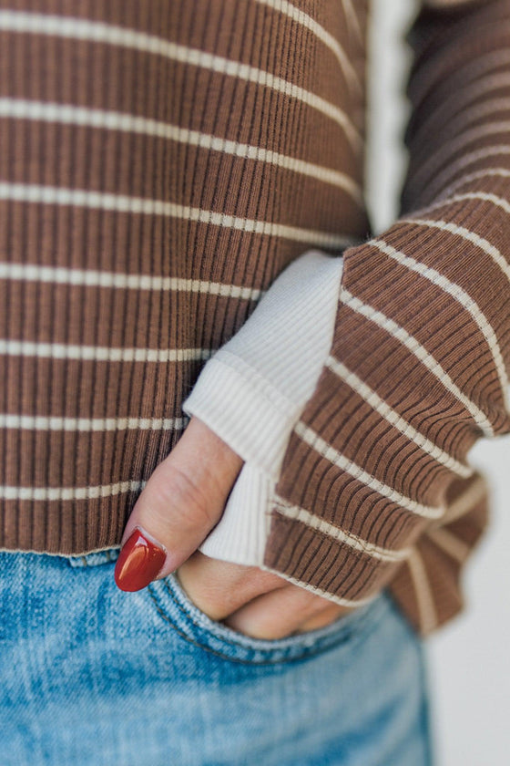 Thumbhole Ribbed + Striped Tee