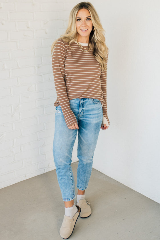 Thumbhole Ribbed + Striped Tee