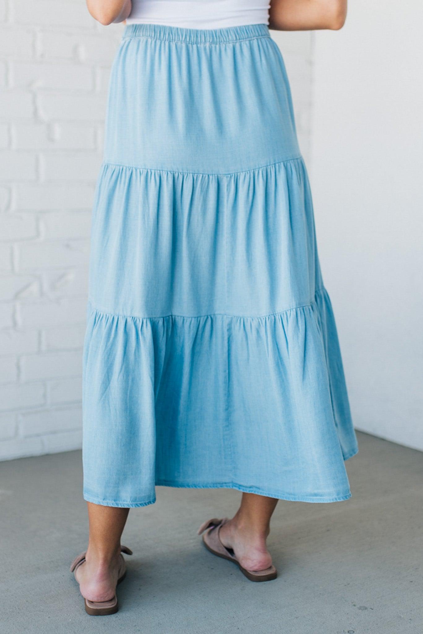 Tiered Tencel Midi Skirt