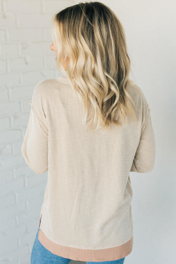 Two Tone Ribbed Henley Top