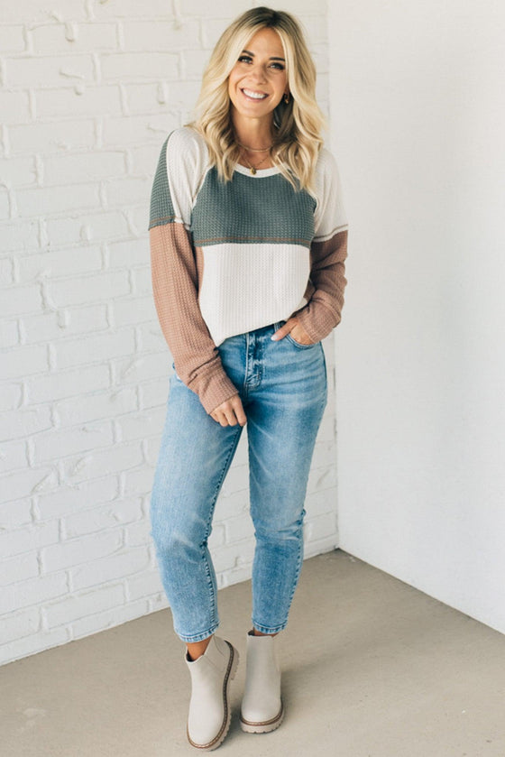 Two Tone Waffle Knit Top