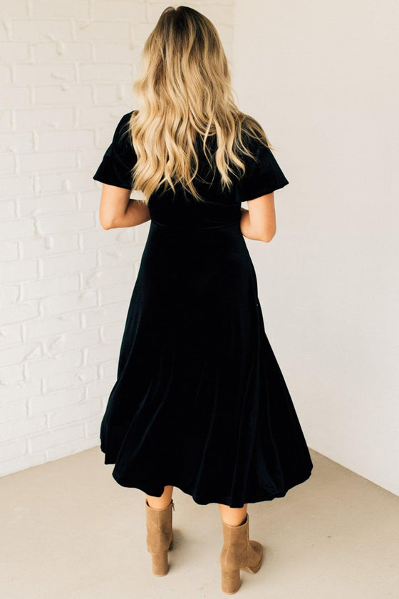 Velvet Puff Sleeve Midi Dress