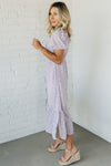 Violet Burst Buttoned Midi Dress