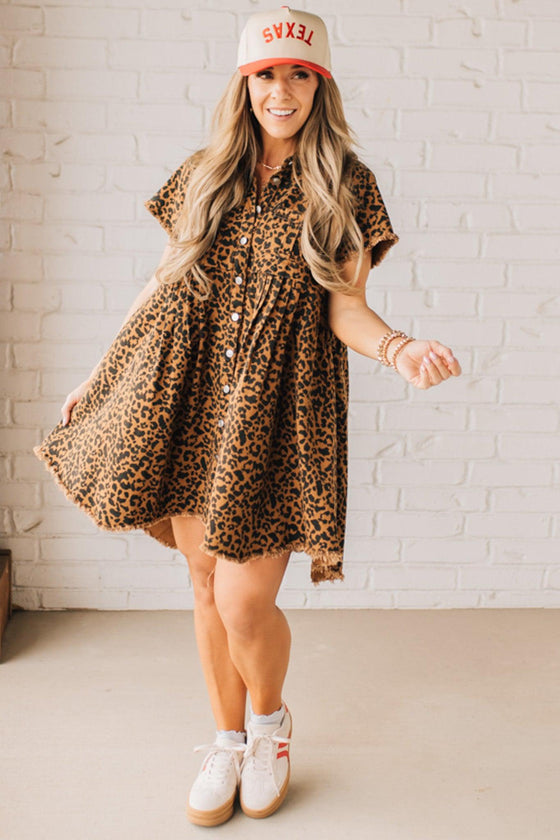 Wild Wish Leopard Denim Dress