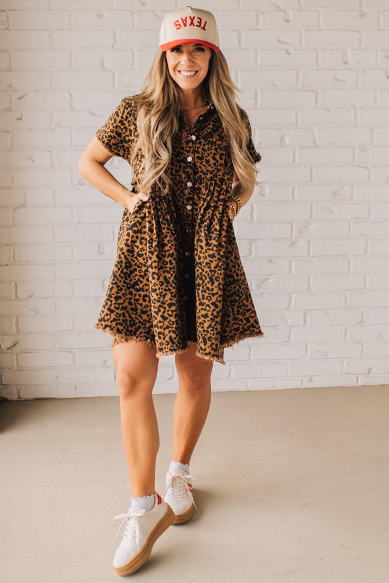 Wild Wish Leopard Denim Dress