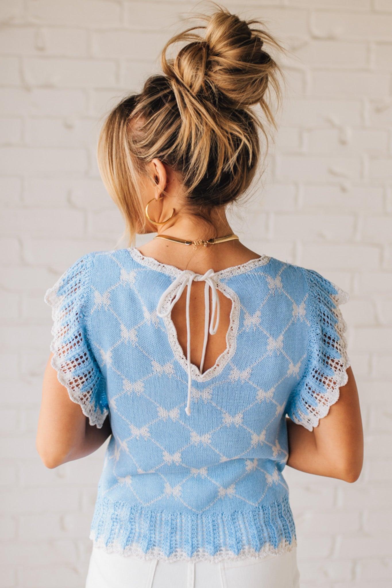 Woven Bow Scallop Sweater – RubyClaire Boutique