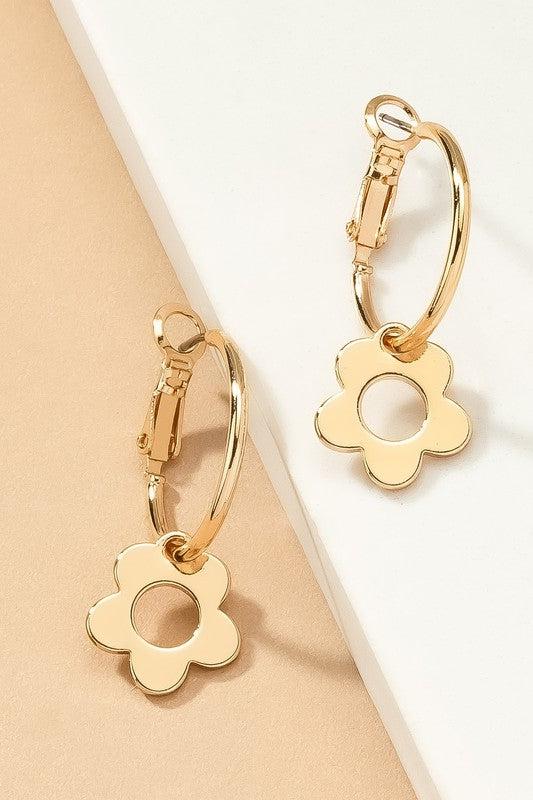 Brass Daisy Flower Hoop Earrings