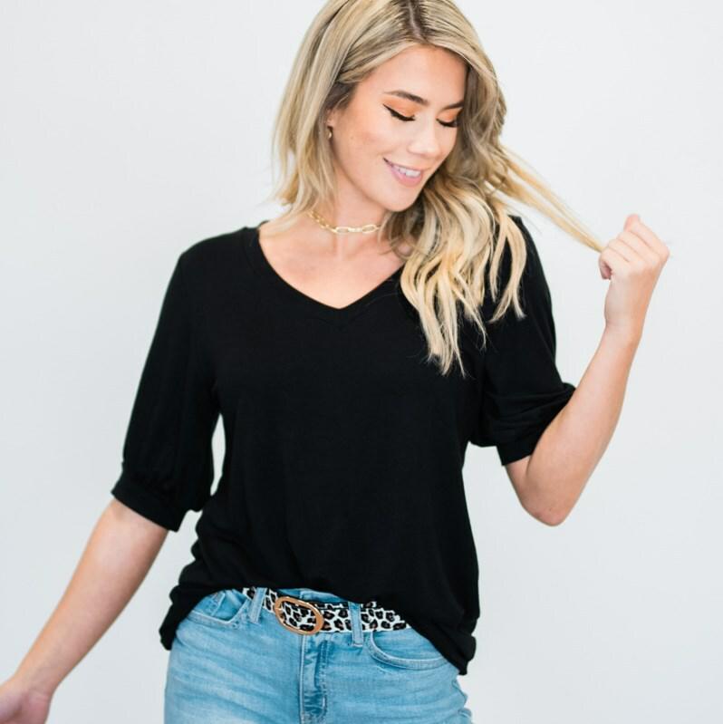 Solid Puff Sleeve Top