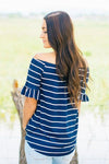 Buttons & Stripes Off the Shoulder Top | Clearance