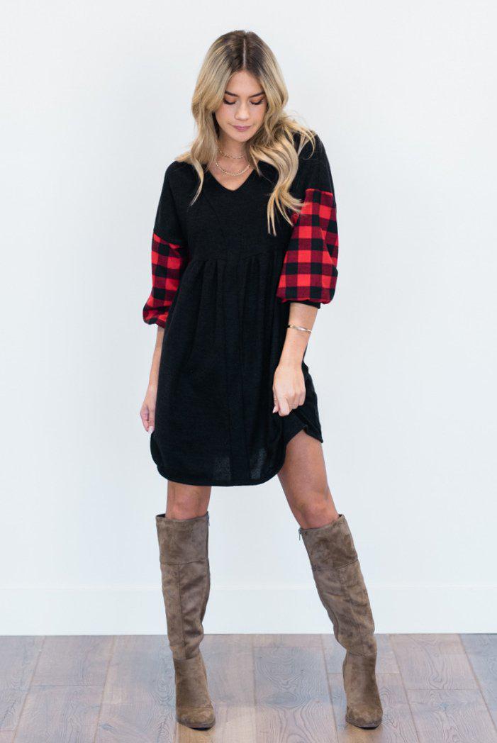 Plaid Sleeve Dress  Clearance – RubyClaire Boutique