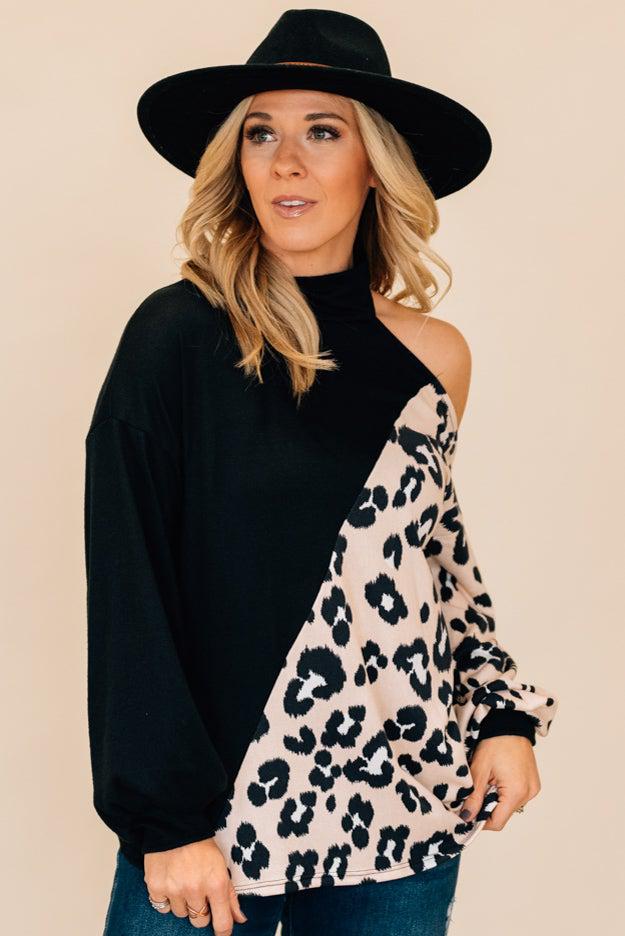 Single Cold Shoulder Leopard Top | Clearance