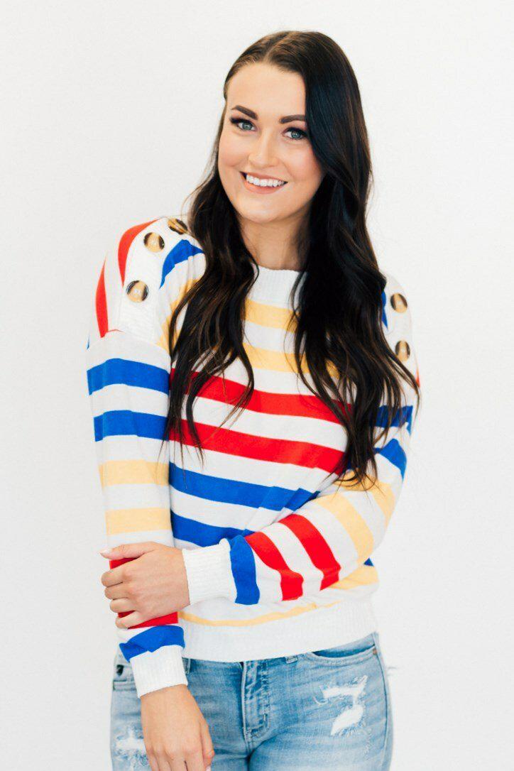 Button Detail Stripe Sweater