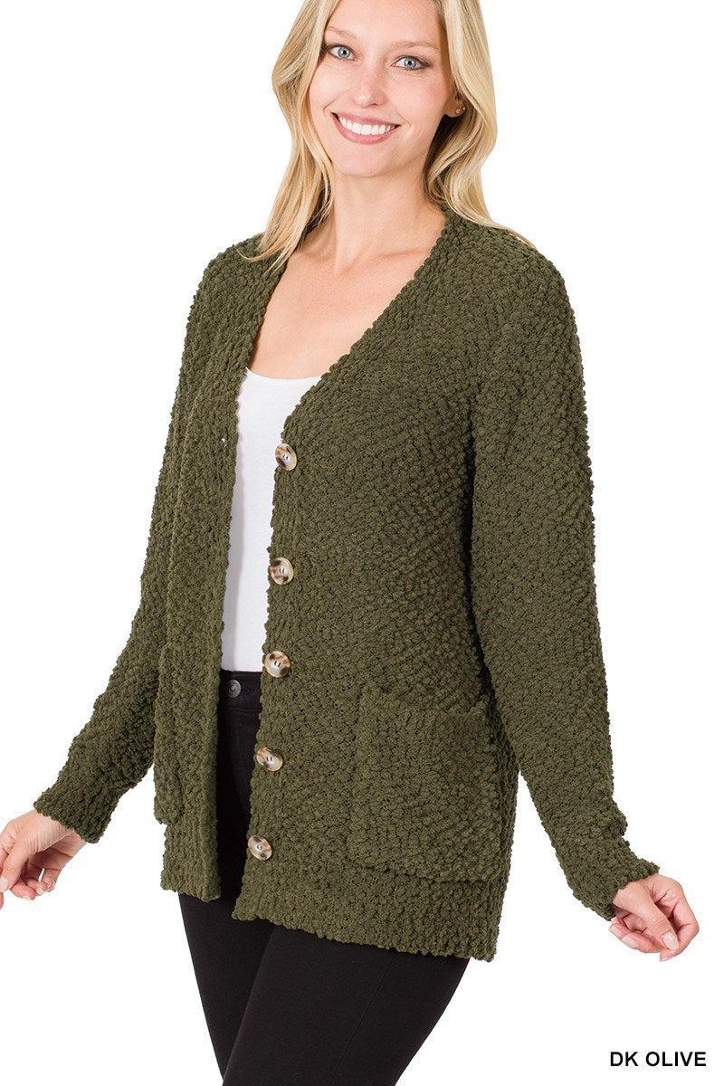 Button Front Popcorn Cardigan