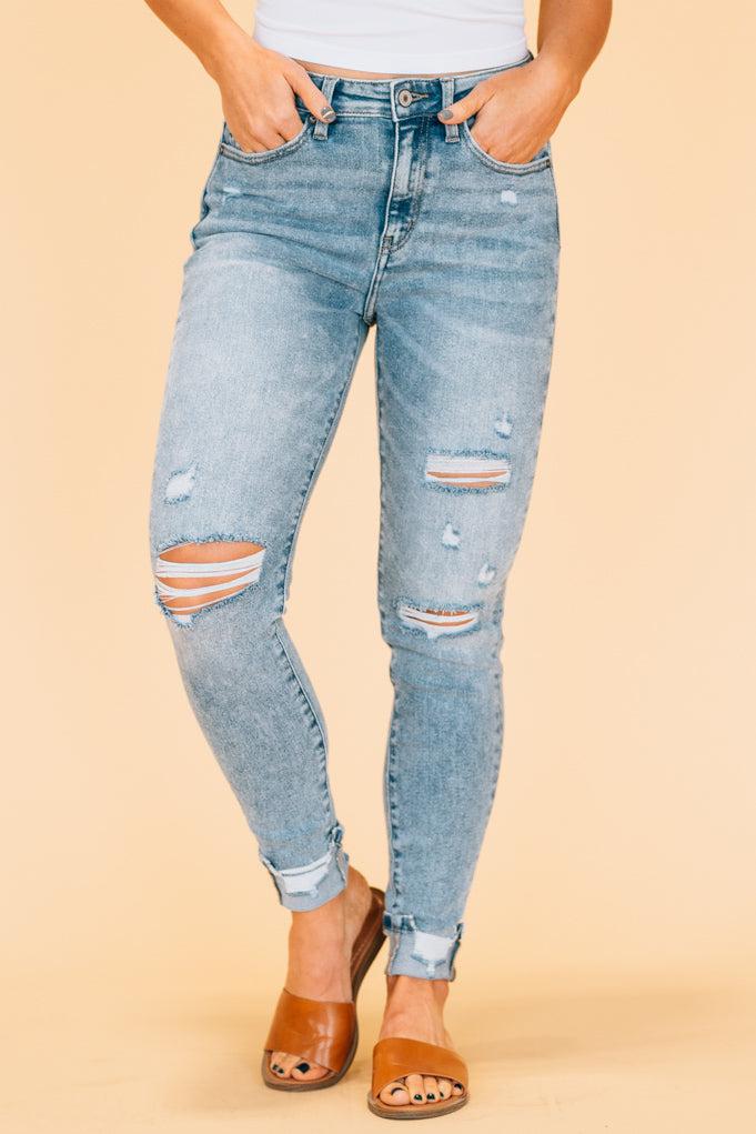 LOFT Petite Modern Cuffed Skinny Ankle Jeans In Wishbone Wash, $69, LOFT