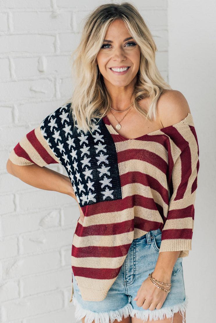 American Flag Loose Fit Sweater