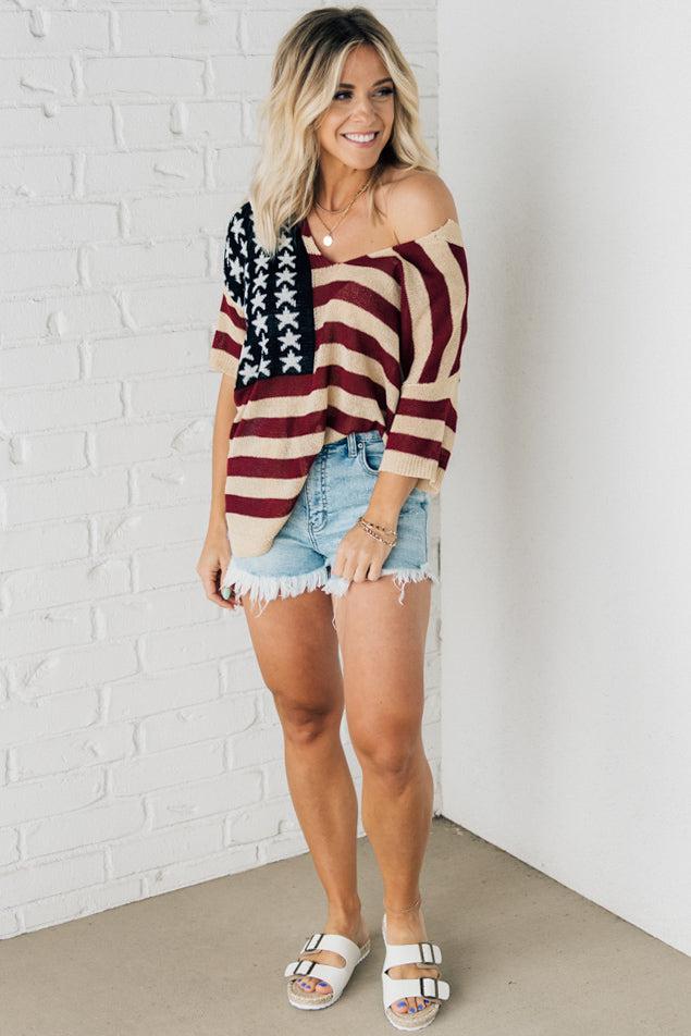 American Flag Loose Fit Sweater