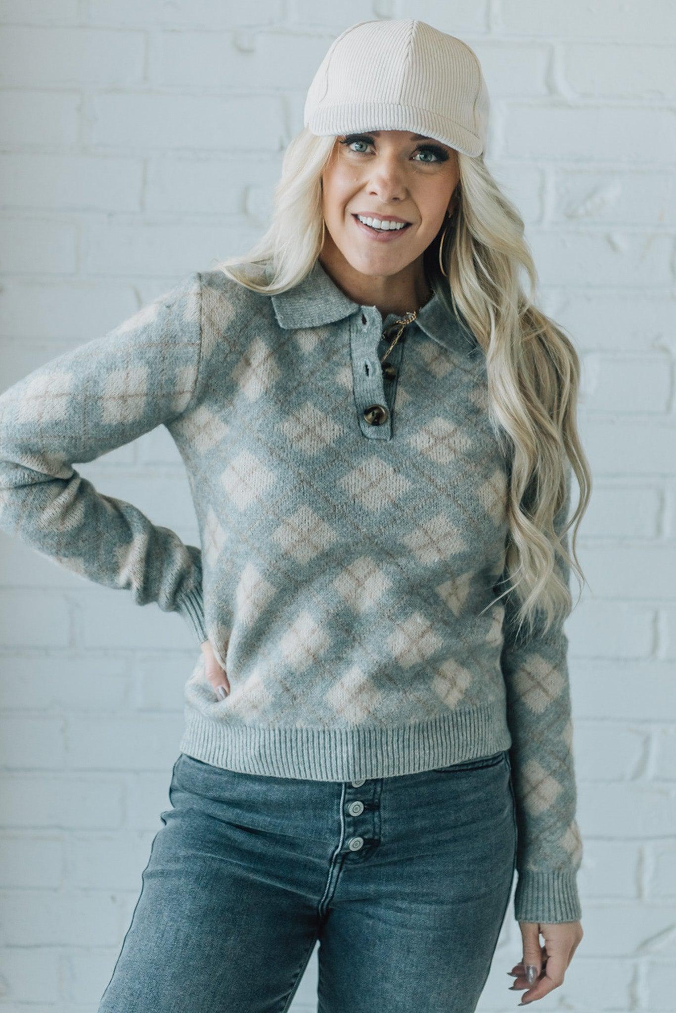 Argyle Pattern Henley Sweater