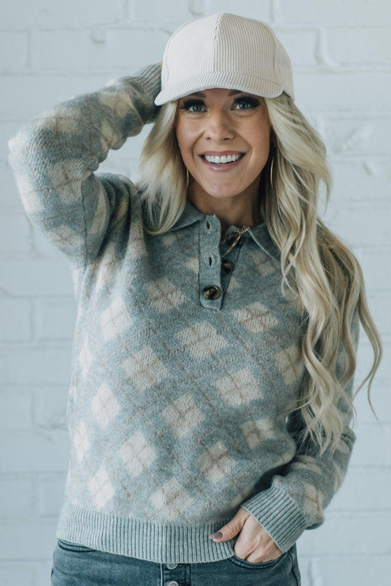 Argyle Pattern Henley Sweater