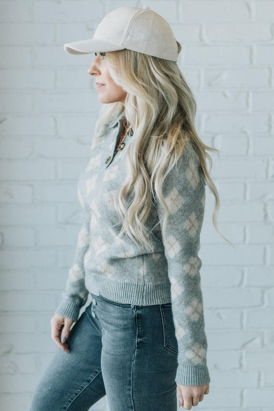 Argyle Pattern Henley Sweater
